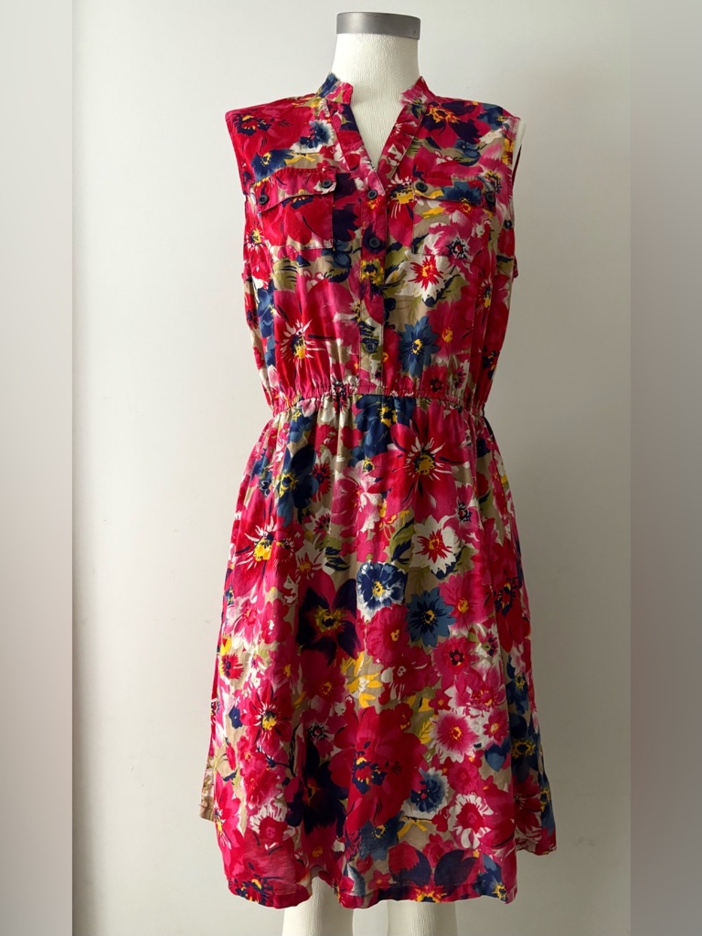 Children's Sleeveless Floral Dress in Bright Pink